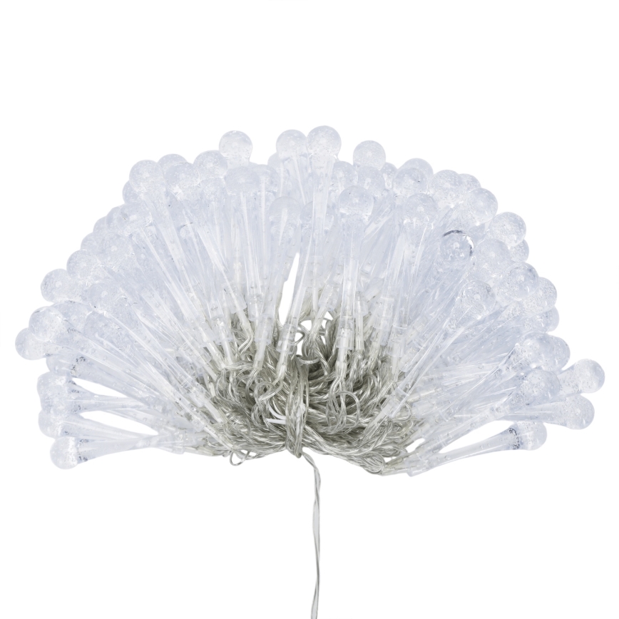 Aigostar - Instalație luminoasă LED de exterior pentru Crăciun, 100 LED, 8 funcții, alimentare 3xAA, 10 m, IP44, alb rece, picături