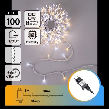 Aigostar - Ghirlandă LED de Crăciun pentru exterior 100xLED/8 funcții 13m IP44 alb cald/alb rece