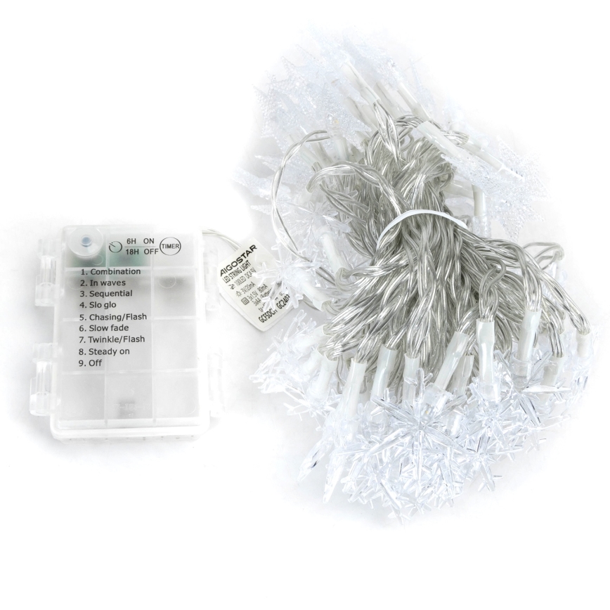 Aigostar - Ghirlandă LED pentru exterior, 100 LED / 8 moduri, alimentare 3xAA, 10 m, IP44, alb cald, decorațiuni în formă de stea