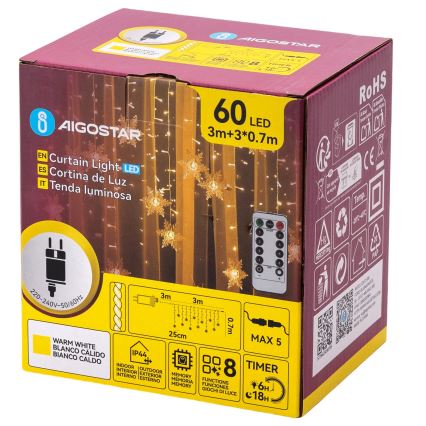 Aigostar - Ghirlandă LED pentru exterior 120xLED/8 funcții 3x0,7 m IP44 alb cald + telecomandă