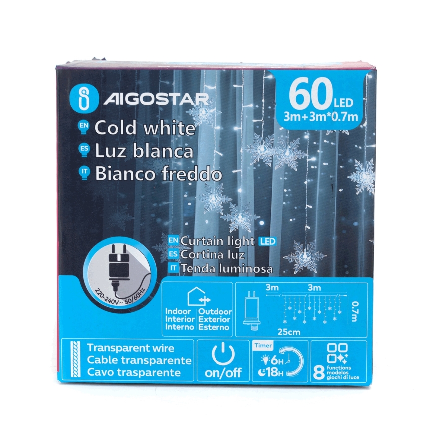 Aigostar - Ghirlandă LED pentru exterior, 120 LED, 8 funcții, 3 x 0,7 m, IP44, alb rece, cu telecomandă