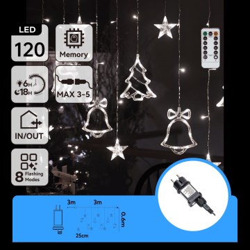 Aigostar - Ghirlandă LED de Crăciun pentru exterior 120xLED/8 funcții 3x0,6m IP44 alb rece + telecomandă