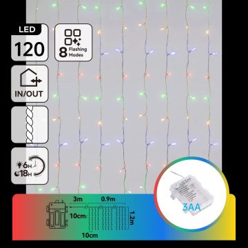 Aigostar - Ghirlandă LED de Crăciun pentru exterior 120xLED/8 funcții 3xAA 3,9x1,2m IP44 multicoloră