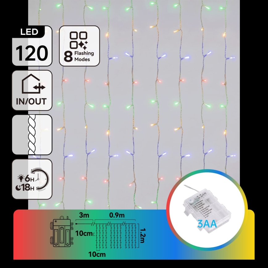 Aigostar - Ghirlandă LED de Crăciun pentru exterior 120xLED/8 funcții 3xAA 3,9x1,2m IP44 multicoloră