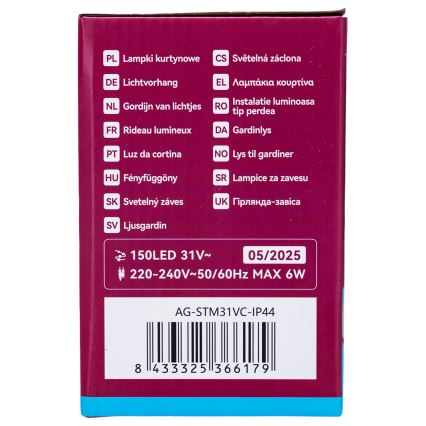 Aigostar - Ghirlandă LED pentru exterior 150xLED/6W/230V/8 funcții 1,5x1m IP44 alb rece + telecomandă