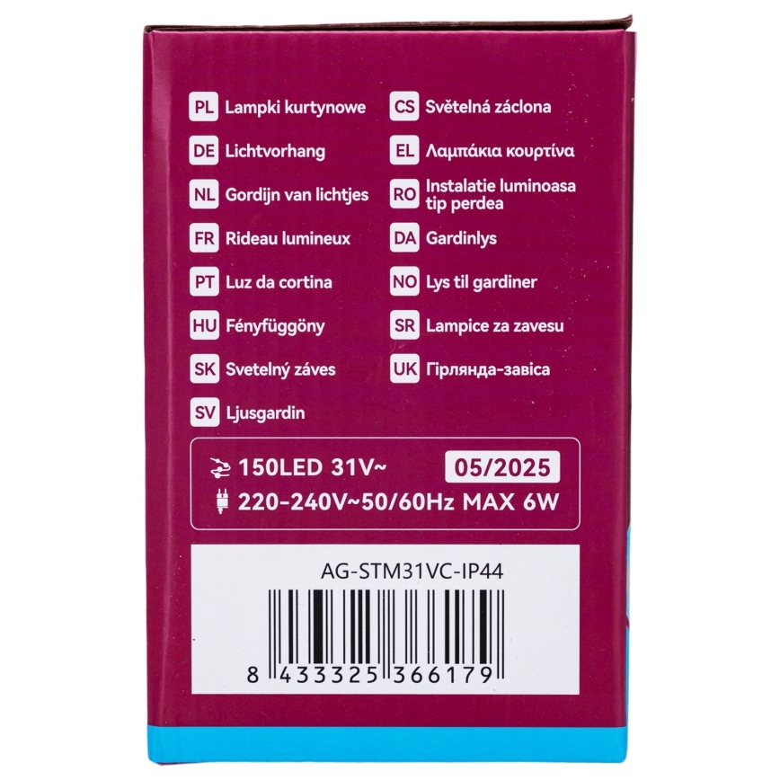 Aigostar - Ghirlandă LED pentru exterior 150xLED/6W/230V/8 funcții 1,5x1m IP44 alb rece + telecomandă