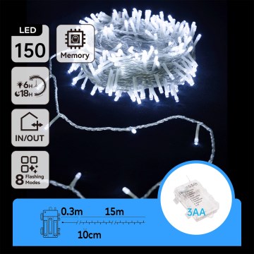 Aigostar - Ghirlandă LED de Crăciun pentru exterior 150xLED/8 funcții 15,3m IP44 alb rece