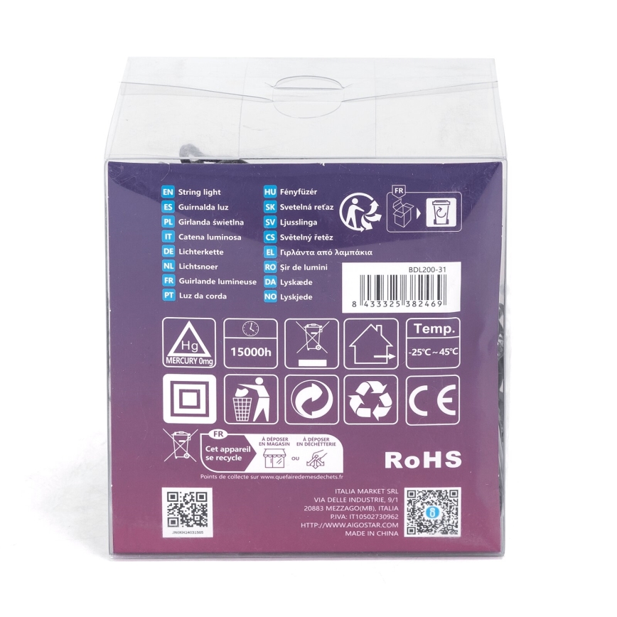 Aigostar - Ghirlandă LED de Crăciun pentru exterior, 200 LED, 8 funcții, 13 m, IP44, alb cald