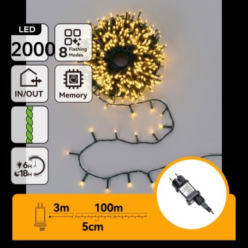 Aigostar - Ghirlandă LED de Crăciun pentru exterior 2000xLED/8 funcții 103m IP44 alb cald