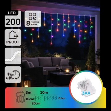 Aigostar - Ghirlandă LED de Crăciun pentru exterior 200xLED/8 funcții 3xAA 13x0,6 m IP44 multicolor
