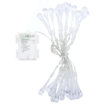 Aigostar - Ghirlandă LED de exterior pentru Crăciun, 25 LED, 8 moduri, 3xAA, 2,5 m, IP44, alb cald, cu beculețe în formă de picătură