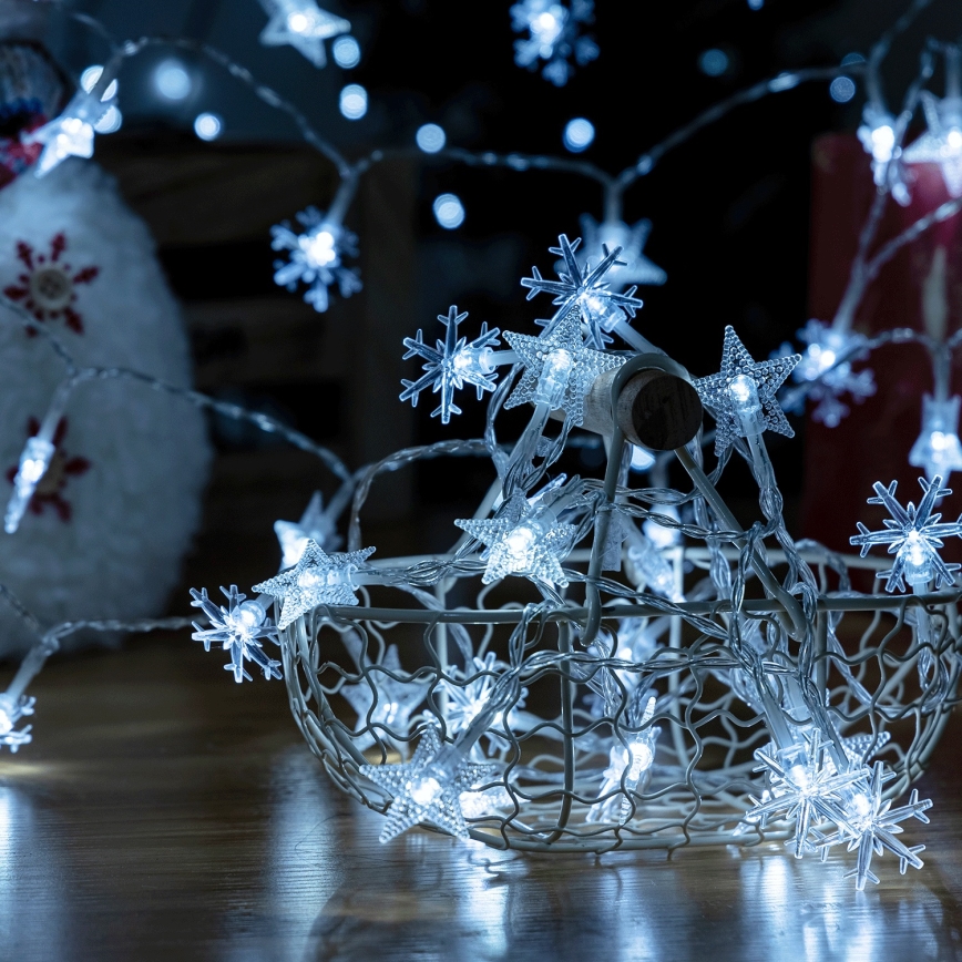 Aigostar - Ghirlandă LED pentru exterior, 25 LED, 8 funcții, 3xAA, 2,5 m, IP44, alb rece