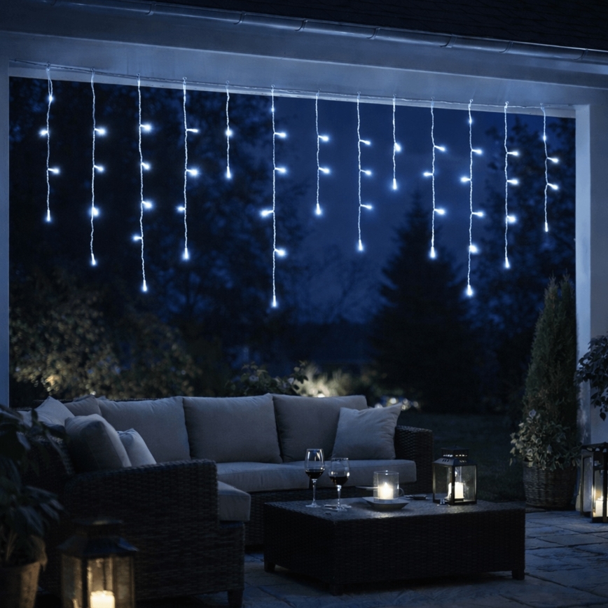 Aigostar - Ghirlandă LED de exterior pentru Crăciun, 300 LED, 8 funcții, alimentare 3x AA, 18 x 0,6 m, IP44, alb rece