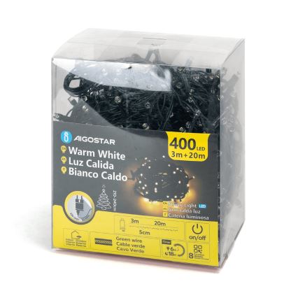 Aigostar - Ghirlandă LED de Crăciun pentru exterior, 400 LED-uri, 8 funcții, 23 m, IP44, alb cald