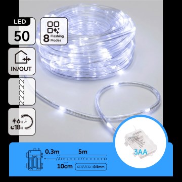 Aigostar - Ghirlandă LED de Crăciun pentru exterior 50xLED/8 funcții 3xAA 5,3m IP44 alb rece