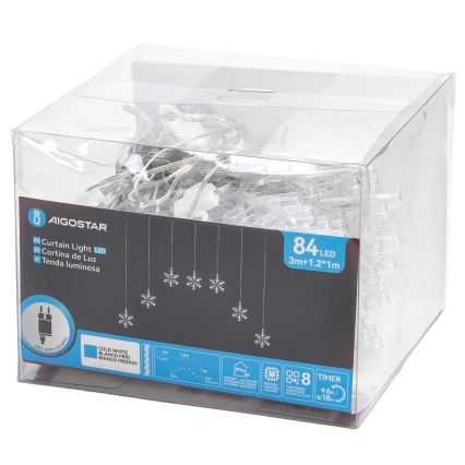Aigostar - Ghirlandă LED de exterior pentru Crăciun, 84 LED, 8 funcții, 1,2 x 1 m, IP44, alb rece, în formă de fulgi