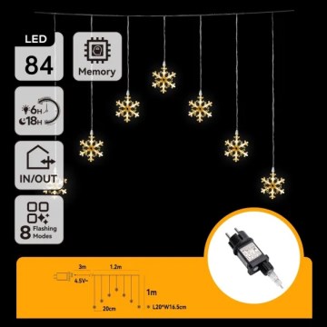 Aigostar - ghirlandă LED de Crăciun pentru exterior 84xLED/8 funcții 1,2x1m IP44 alb cald fulgi de zăpadă