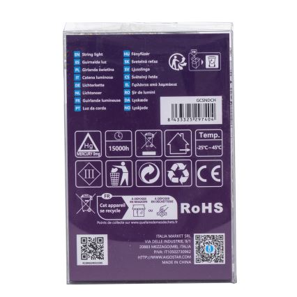 Aigostar - Ghirlandă LED de exterior, 100 de LED-uri, 8 funcții, alimentare 3 x AA, 10,3 m, IP44, alb cald