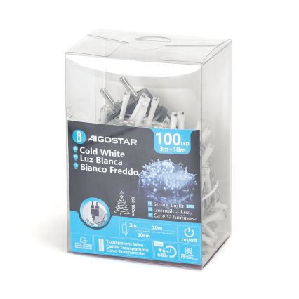 Aigostar - Ghirlandă LED de exterior, 100 LED, 8 funcții, 13 m, IP44, alb rece