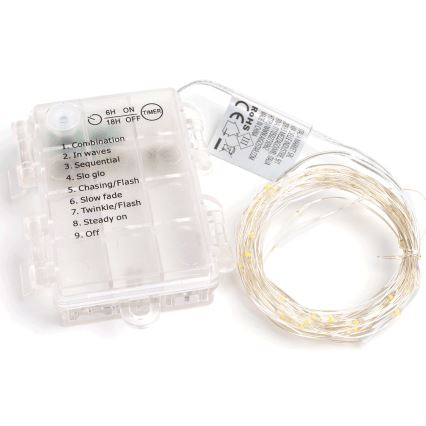Aigostar - Ghirlandă LED de exterior, 100 LED, 8 funcții, 3x AA, 10,3 m, IP44, alb cald