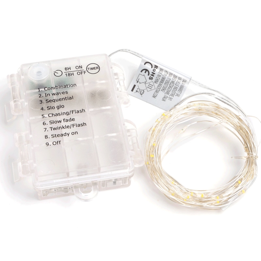 Aigostar - Ghirlandă LED de exterior, 100 LED, 8 funcții, 3x AA, 10,3 m, IP44, alb cald