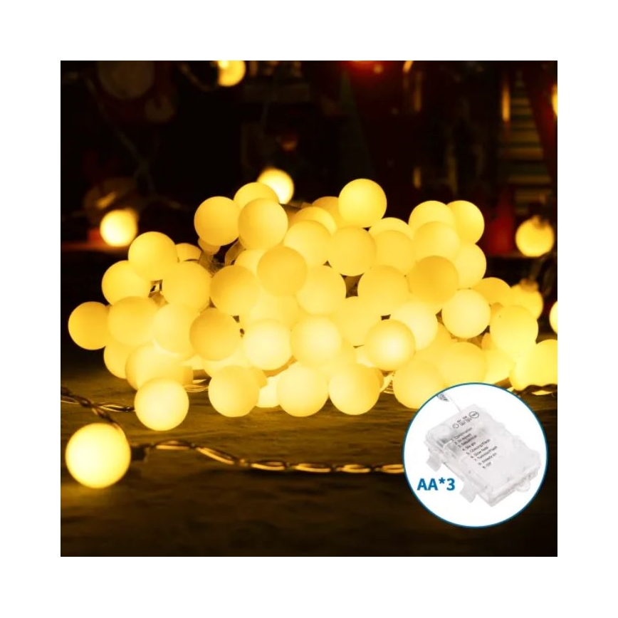 Aigostar - Ghirlandă LED pentru exterior 100xLED/3xAA/8 funcții 10,3 m IP44 alb cald