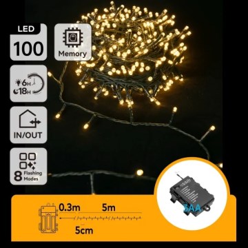 Aigostar - Ghirlandă LED de exterior 100xLED/8 funcții 3xAA 5,3 m IP44 alb cald