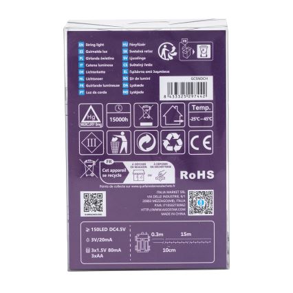 Aigostar - Ghirlandă LED de exterior, 150 LED, 8 funcții, 15,3 m, IP44, alb rece