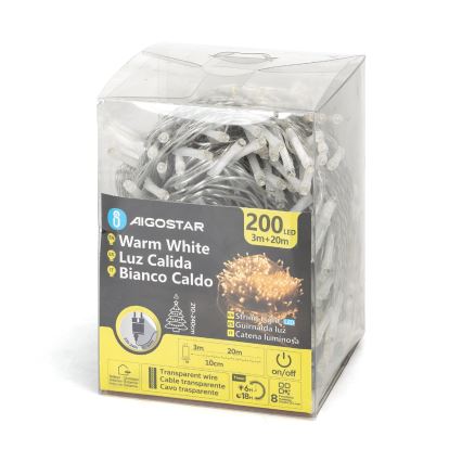 Aigostar - Ghirlandă LED de exterior 200xLED/8 funcții 23m IP44 alb cald