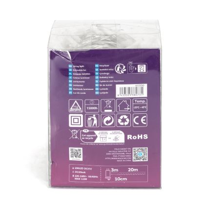 Aigostar - Ghirlandă LED de exterior 200xLED/8 funcții 23m IP44 alb cald