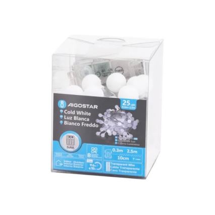 Aigostar - Ghirlandă LED pentru exterior 25xLED/3xAA/8 funcții 2,8 m IP44 alb rece