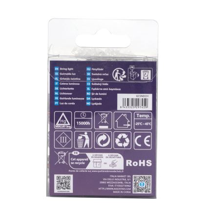 Aigostar - Ghirlandă LED de exterior, 50 LED / 8 funcții, 3xAA, 5,3 m, IP44, multicoloră