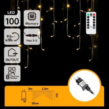 Aigostar - Ghirlandă LED de exterior pentru Crăciun, 100 LED, 6W, 230V, 8 funcții, 1,5 x 1 m, IP44, alb cald, cu telecomandă
