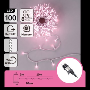 Aigostar - Ghirlandă LED de exterior pentru Crăciun, 100x LED/8 funcții, 13 m, IP44, roz
