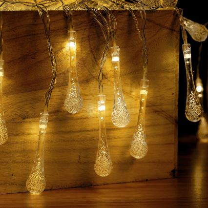 Aigostar - LED instalație luminoasă de exterior pentru Crăciun 100xLED/8 funcții 3xAA 10 m IP44 alb cald picături