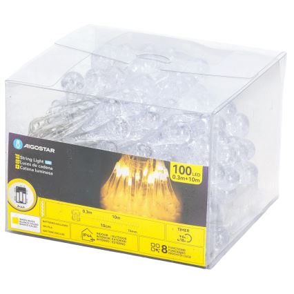 Aigostar - LED instalație luminoasă de exterior pentru Crăciun 100xLED/8 funcții 3xAA 10 m IP44 alb cald picături