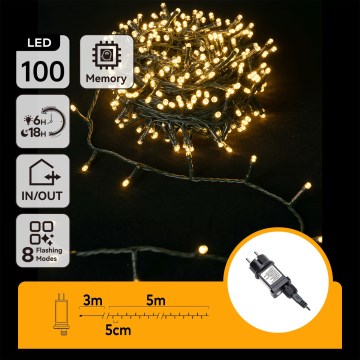 Aigostar - Ghirlandă LED de exterior pentru Crăciun, 100xLED/8 funcții, 8m, IP44, alb cald