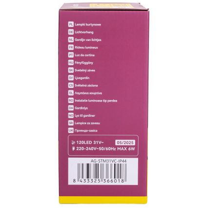 Aigostar - Ghirlandă LED de Crăciun pentru exterior 120xLED/6W/230V/8 funcții 3x0,6m IP44 alb cald + telecomandă