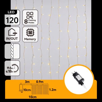 Aigostar - Ghirlandă LED de exterior pentru Crăciun 120xLED/8 funcții 3,9x1,2m IP44 alb cald
