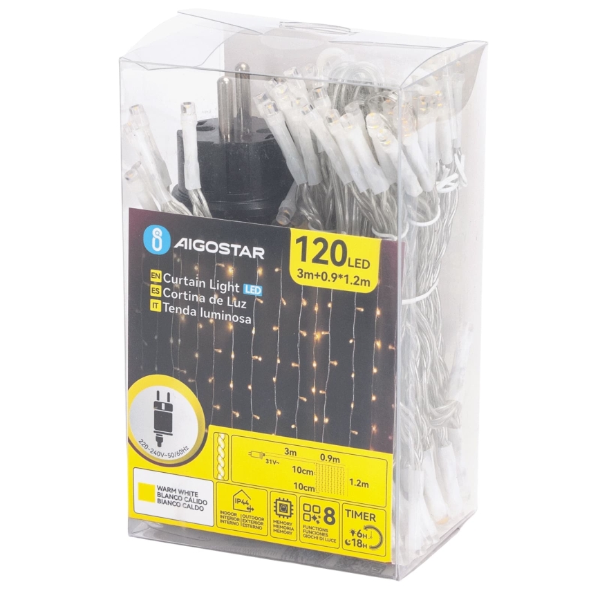 Aigostar - Ghirlandă LED de exterior pentru Crăciun 120xLED/8 funcții 3,9x1,2m IP44 alb cald