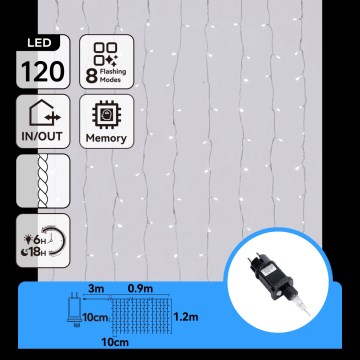 Aigostar - Ghirlandă LED de exterior pentru Crăciun, 120xLED/8 funcții, 3,9x1,2m, IP44, alb rece