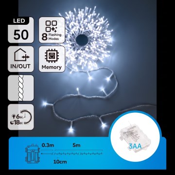 Aigostar - Ghirlandă LED de exterior pentru Crăciun, 150 LED / 8 funcții, 3xAA, 5,3 m, IP44, albastră