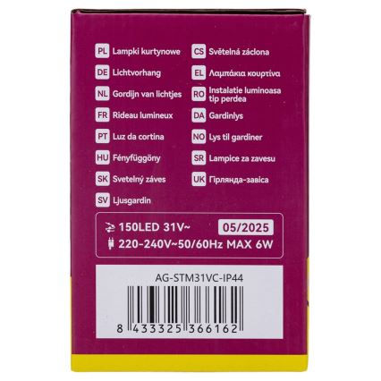 Aigostar - Ghirlandă LED de exterior pentru Crăciun 150xLED/6W/230V/8 funcții 1,5x1m IP44 alb cald + telecomandă