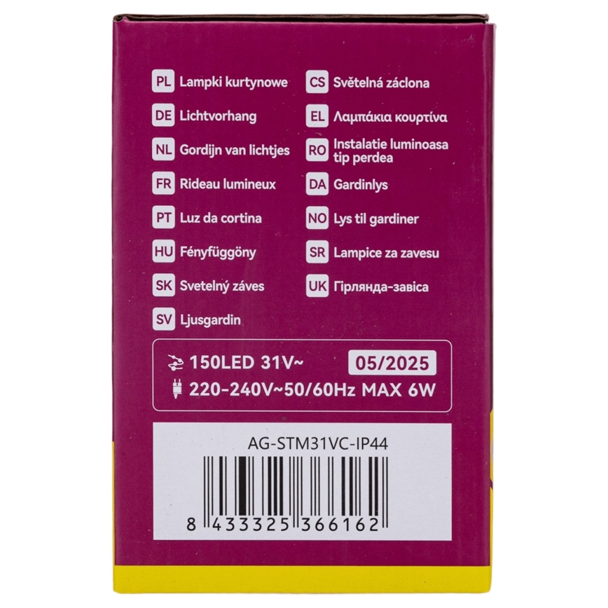 Aigostar - Ghirlandă LED de exterior pentru Crăciun 150xLED/6W/230V/8 funcții 1,5x1m IP44 alb cald + telecomandă