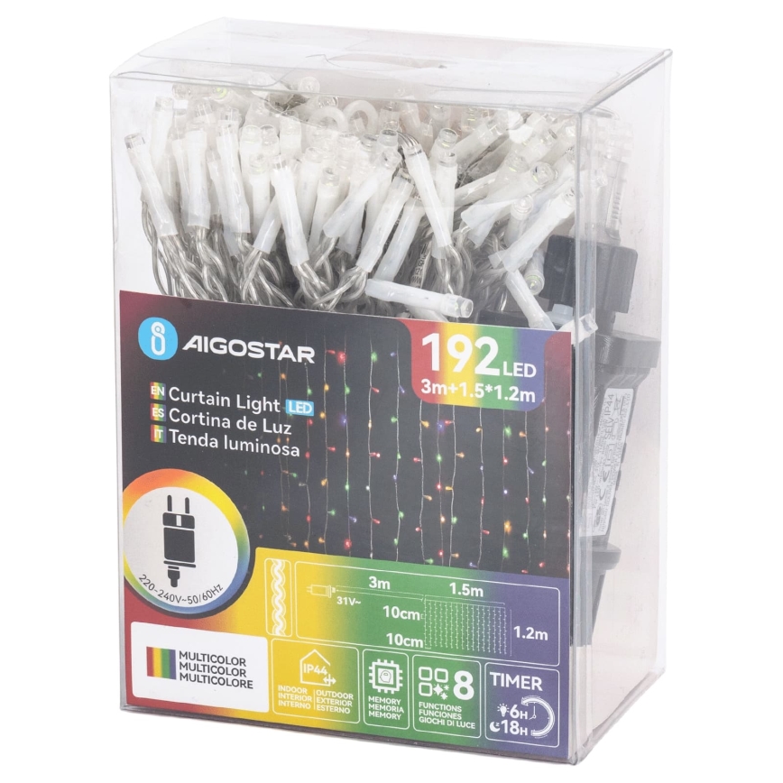 Aigostar - Ghirlandă LED de exterior pentru Crăciun 192xLED/8 funcții 4,5x1,2m IP44 multicolor