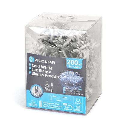 Aigostar - Ghirlandă LED de exterior pentru Crăciun 200xLED/8 funcții 23m IP44 alb rece