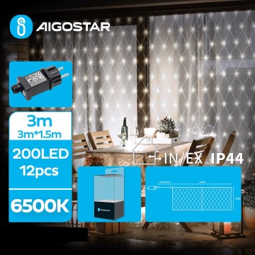 Aigostar - Ghirlandă LED de exterior pentru Crăciun 200xLED/8 funcții 6x1,5m IP44 alb rece