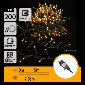 Aigostar - Ghirlandă LED de exterior pentru Crăciun 200xLED/8 funcții 8 m IP44 alb cald