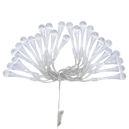 Aigostar - Ghirlandă LED pentru exterior, 25 LED, 8 funcții, 3xAA, 2,5 m, IP44, alb cald, becuri tip picătură