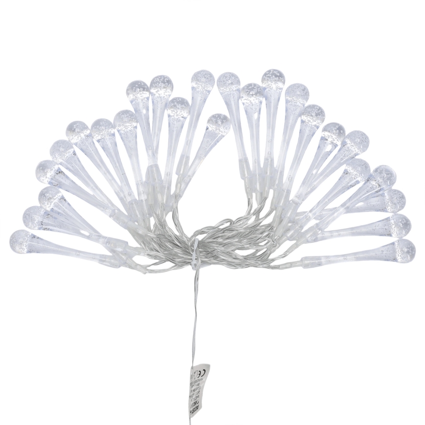 Aigostar - Ghirlandă LED pentru exterior, 25 LED, 8 funcții, 3xAA, 2,5 m, IP44, alb cald, becuri tip picătură